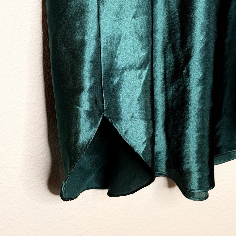 VTG Alexandra Nicole Satin Slip Dress Green Lace Trim Nightgown Y2K Medium Bias - Picture 4 of 7